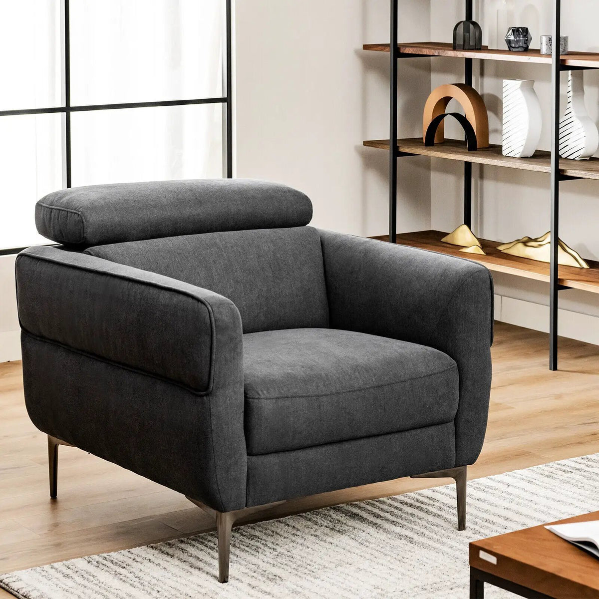 Modern Upholstered Single Sofa with Adjustable Headrest by DirectDeals