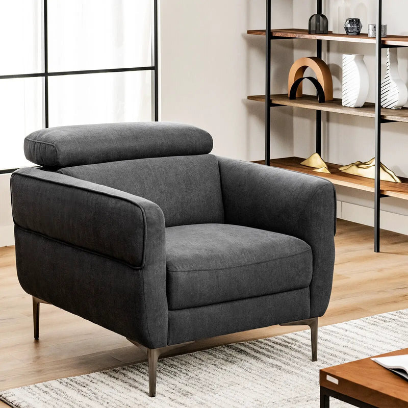 Modern Upholstered Single Sofa with Adjustable Headrest by DirectDeals