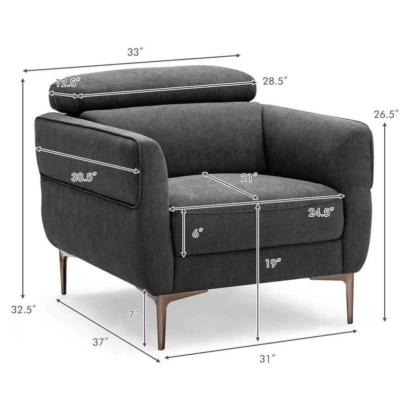 Modern Upholstered Single Sofa with Adjustable Headrest by DirectDeals