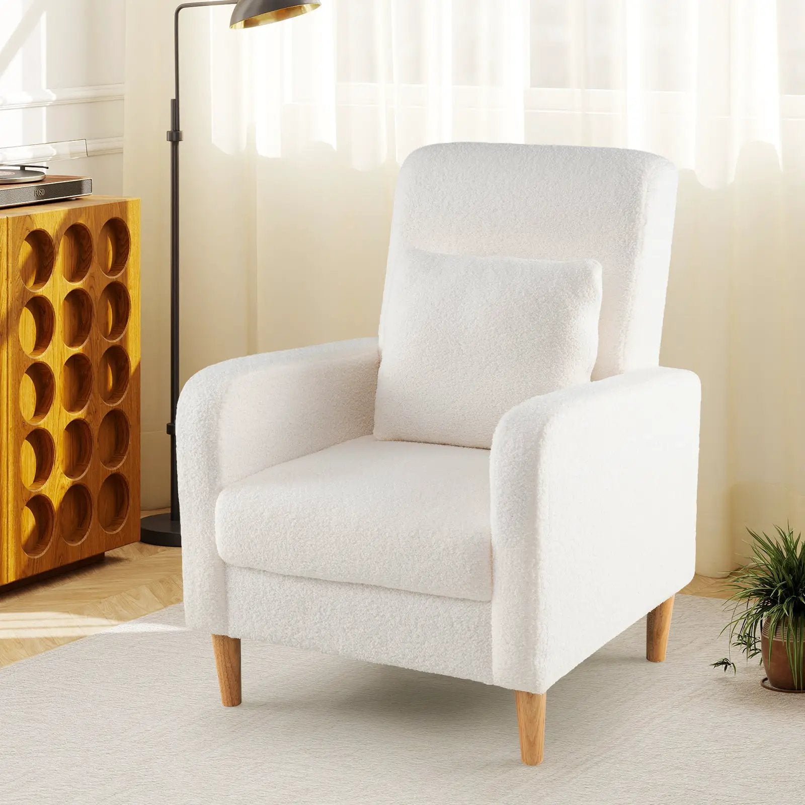 Modern Upholstered Sofa chair with Lumbar Pillow and Teddy Fleece Cover-White by DirectDeals