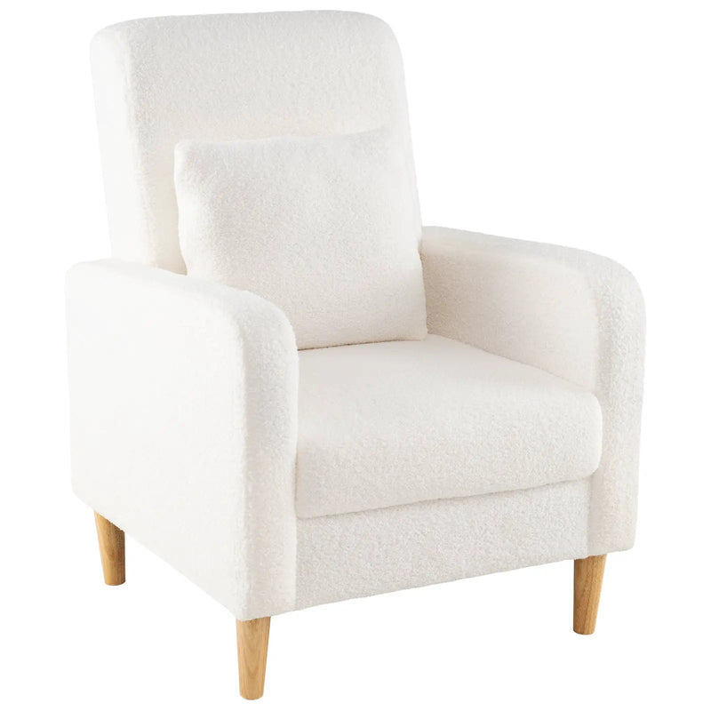 Modern Upholstered Sofa chair with Lumbar Pillow and Teddy Fleece Cover-White by DirectDeals