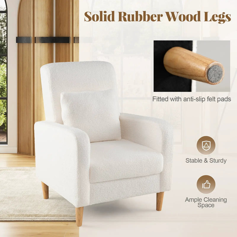 Modern Upholstered Sofa chair with Lumbar Pillow and Teddy Fleece Cover-White by DirectDeals