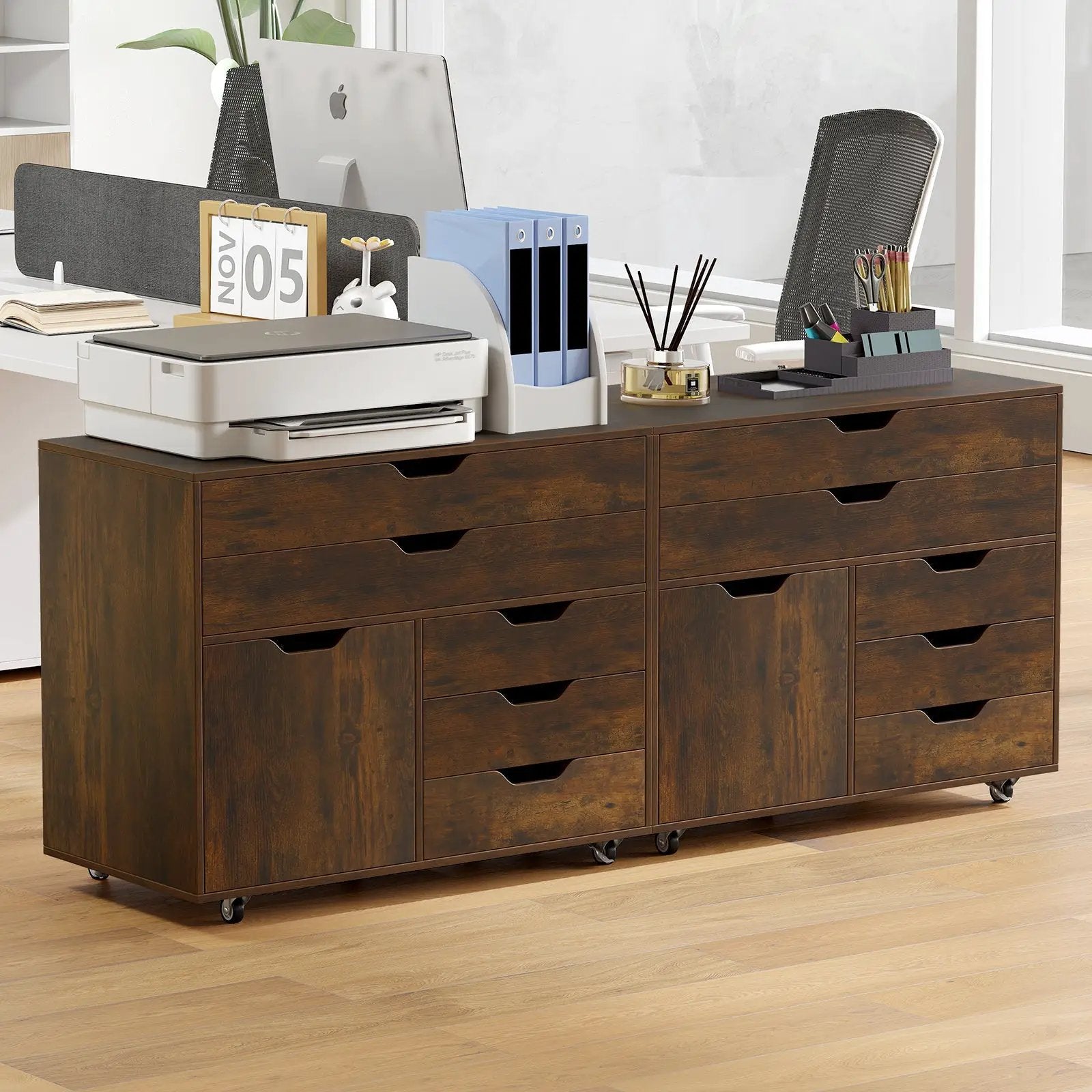 Modern Vertical 5-Drawer Mobile Chest with Door 5 Casters by DirectDeals