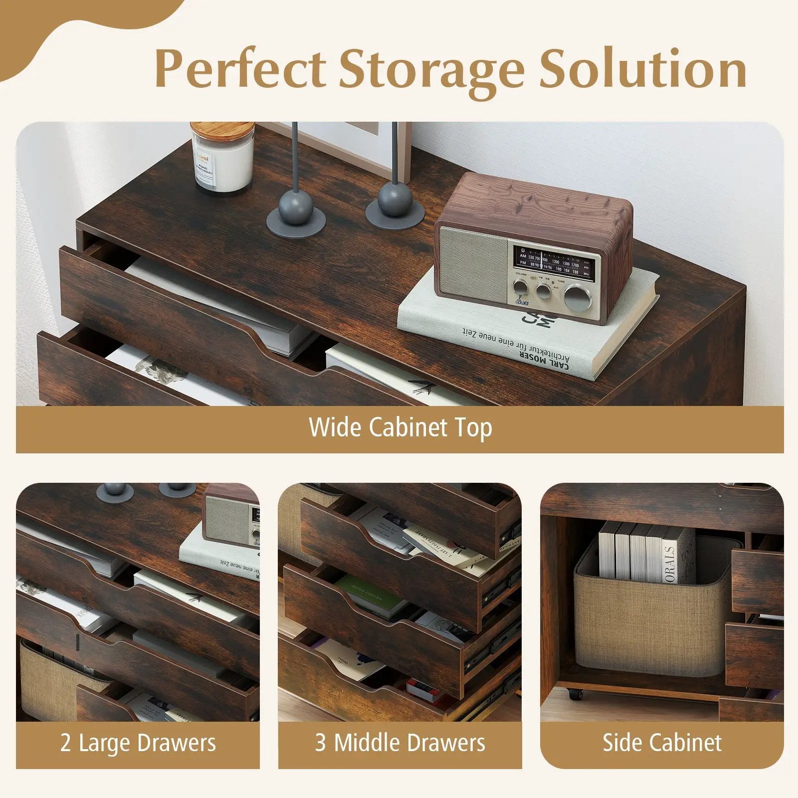 Modern Vertical 5-Drawer Mobile Chest with Door 5 Casters by DirectDeals