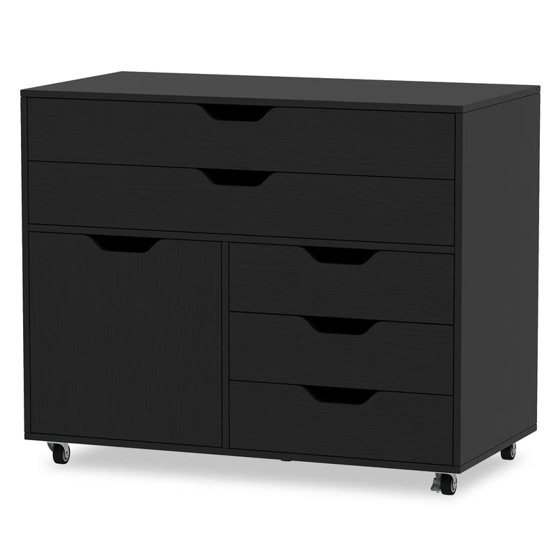 Modern Vertical 5-Drawer Mobile Chest with Door 5 Casters by DirectDeals