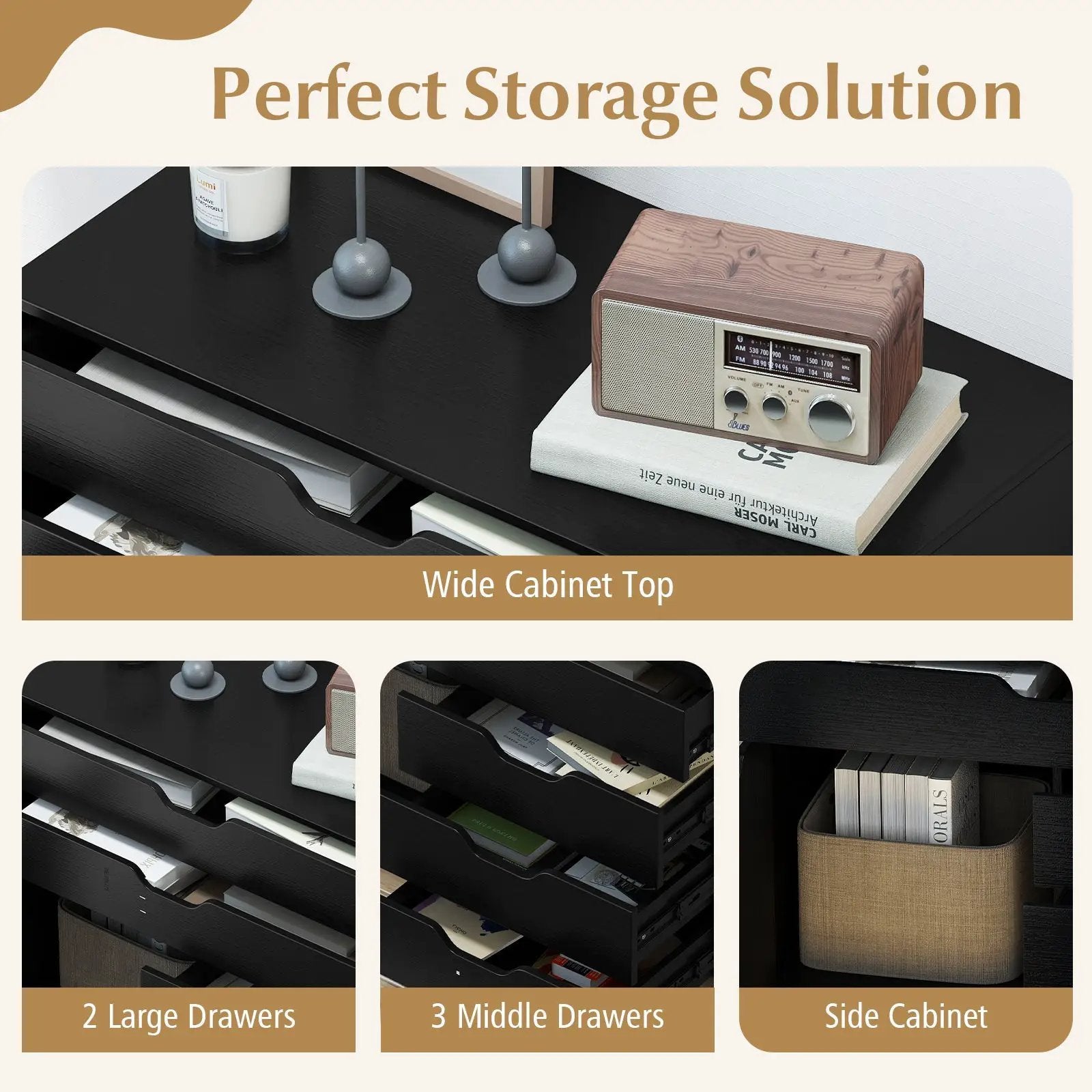 Modern Vertical 5-Drawer Mobile Chest with Door 5 Casters by DirectDeals