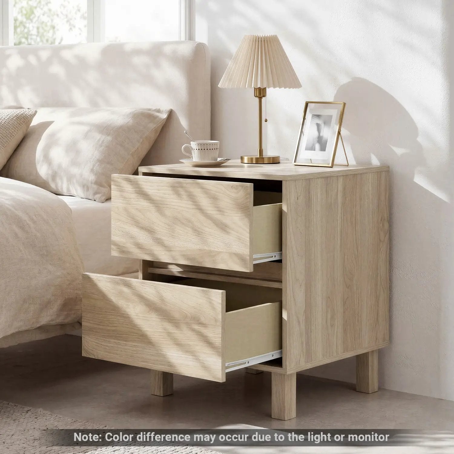 End Table with 2 Storage Drawers - Natural Wood Finish by DirectDeals