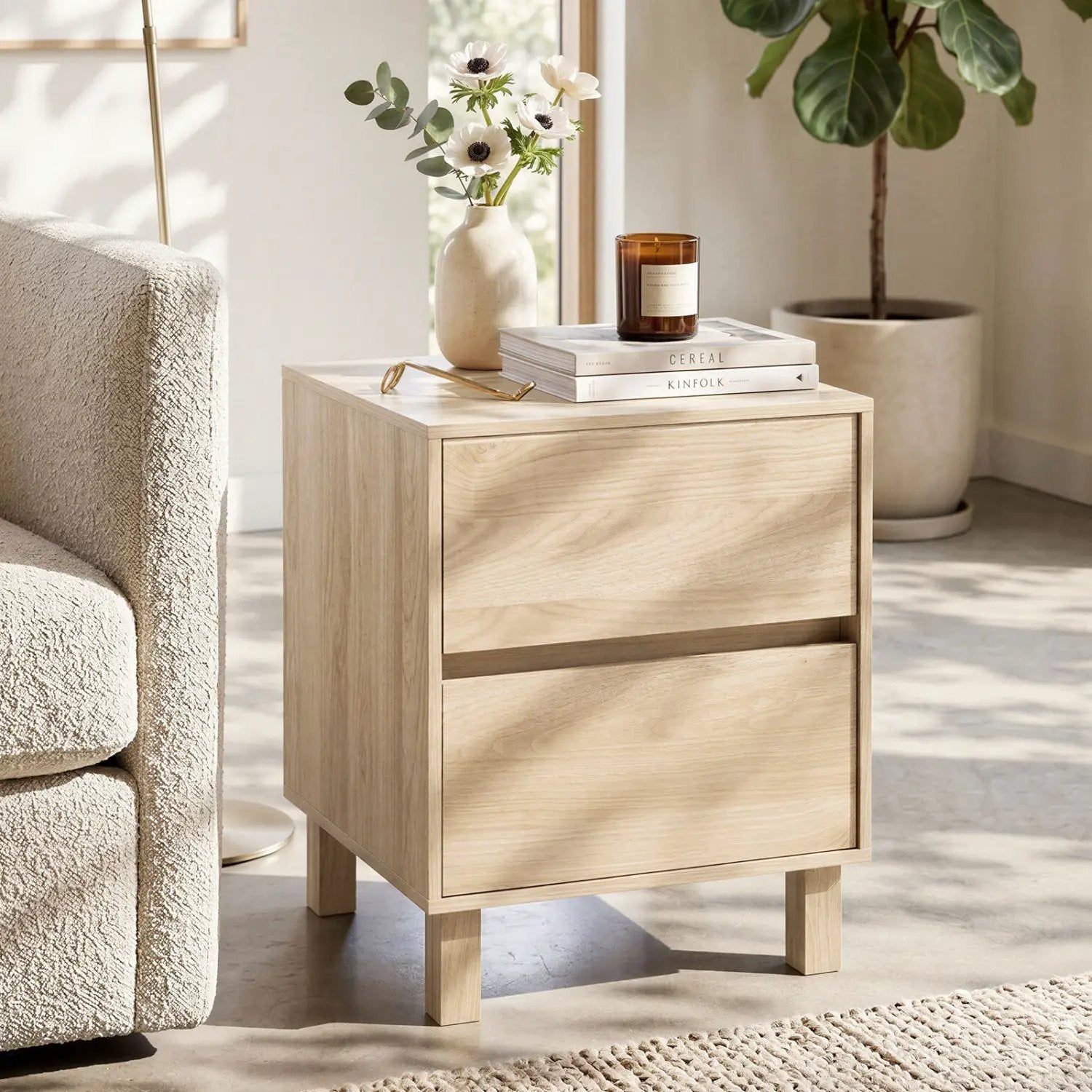 End Table with 2 Storage Drawers - Natural Wood Finish by DirectDeals