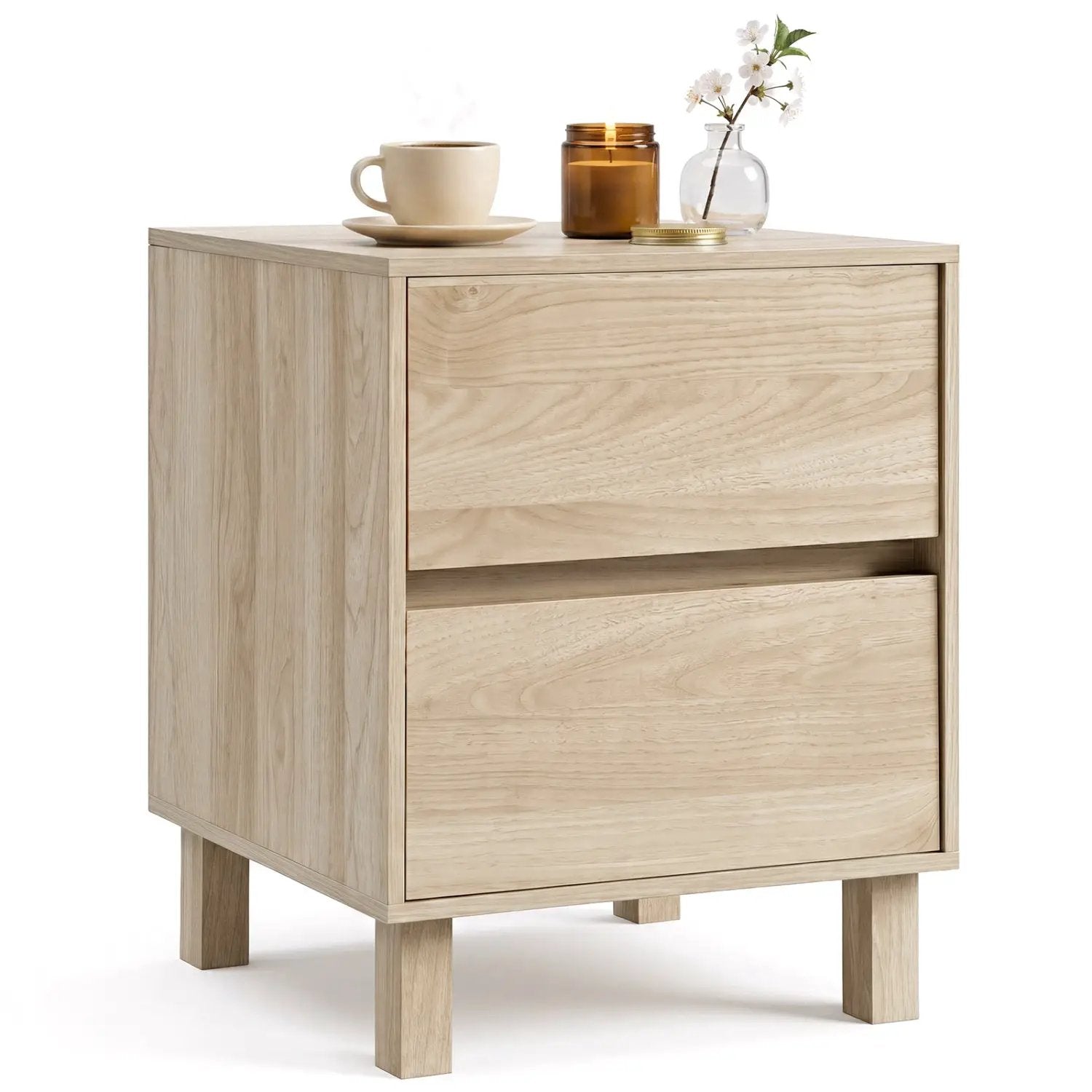 End Table with 2 Storage Drawers - Natural Wood Finish by DirectDeals