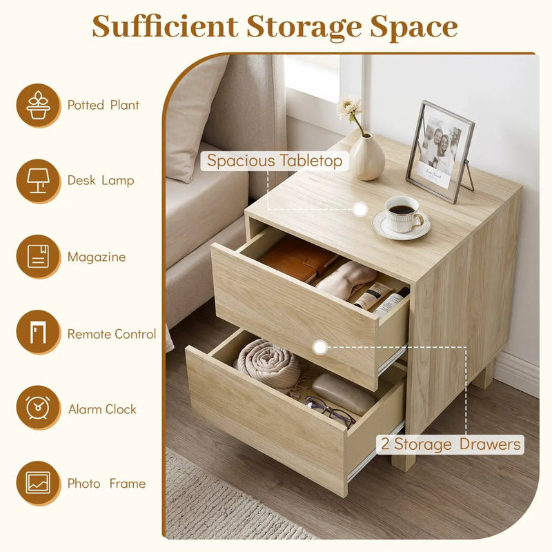 End Table with 2 Storage Drawers - Natural Wood Finish by DirectDeals