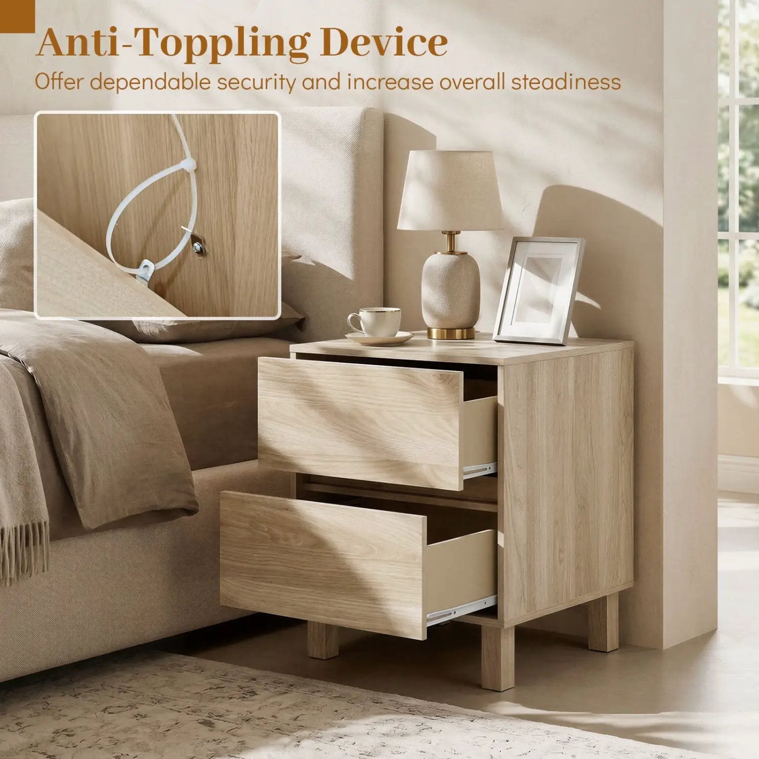 End Table with 2 Storage Drawers - Natural Wood Finish by DirectDeals