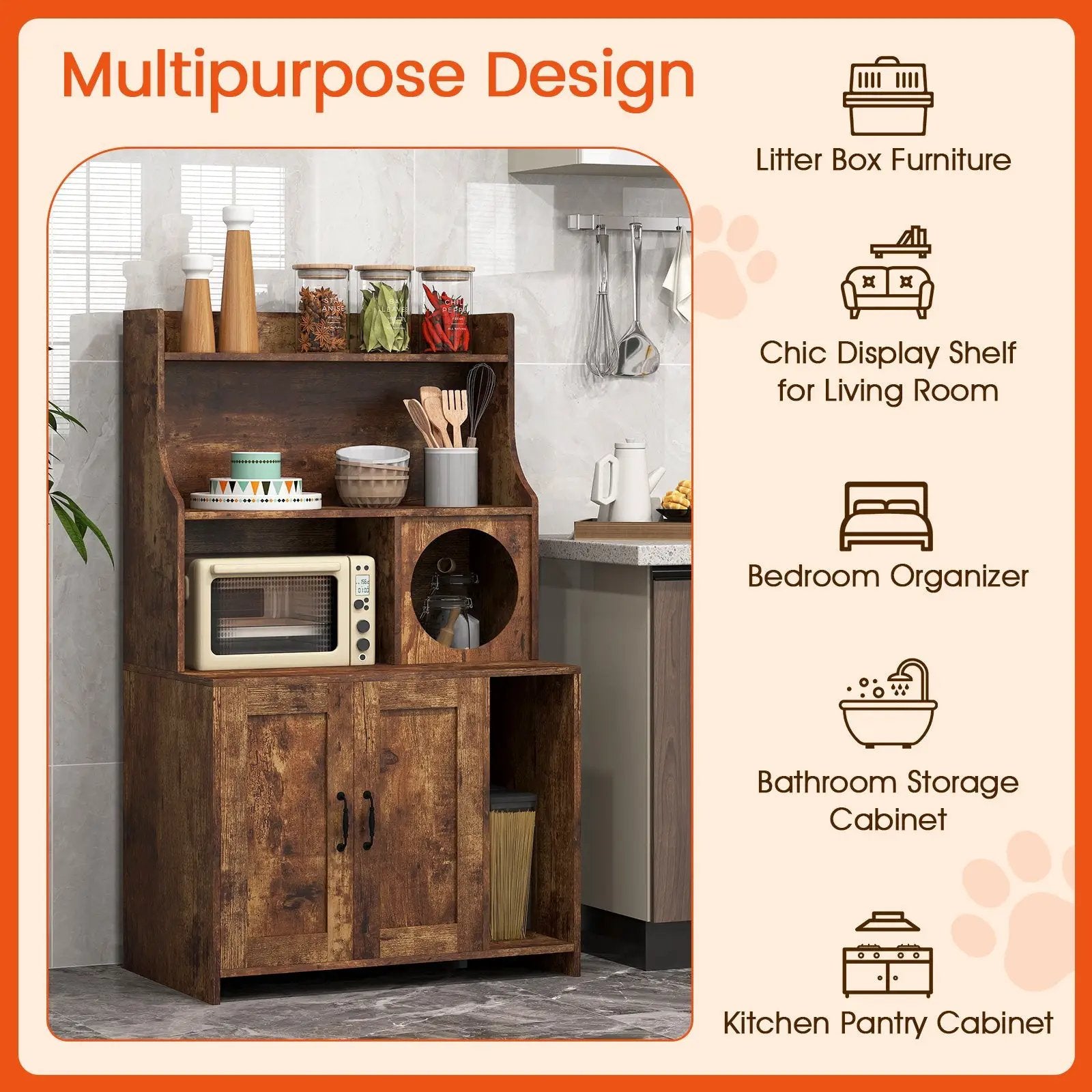Modern Wooden Industrial Cat Litter Box Enclosure with Storage Shelves-Brown by DirectDeals