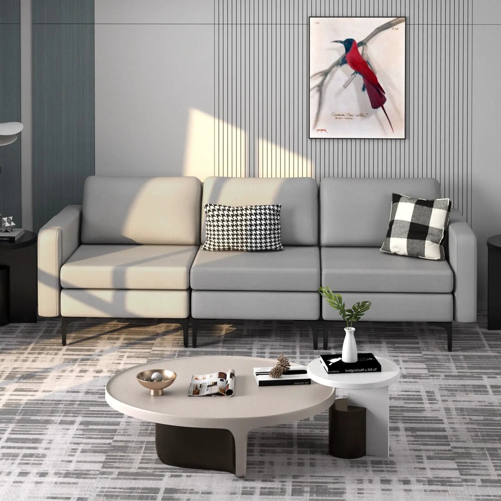 3-Seat Sectional Sofa Couch with Armrest Magazine Pocket and Metal Leg by DirectDeals
