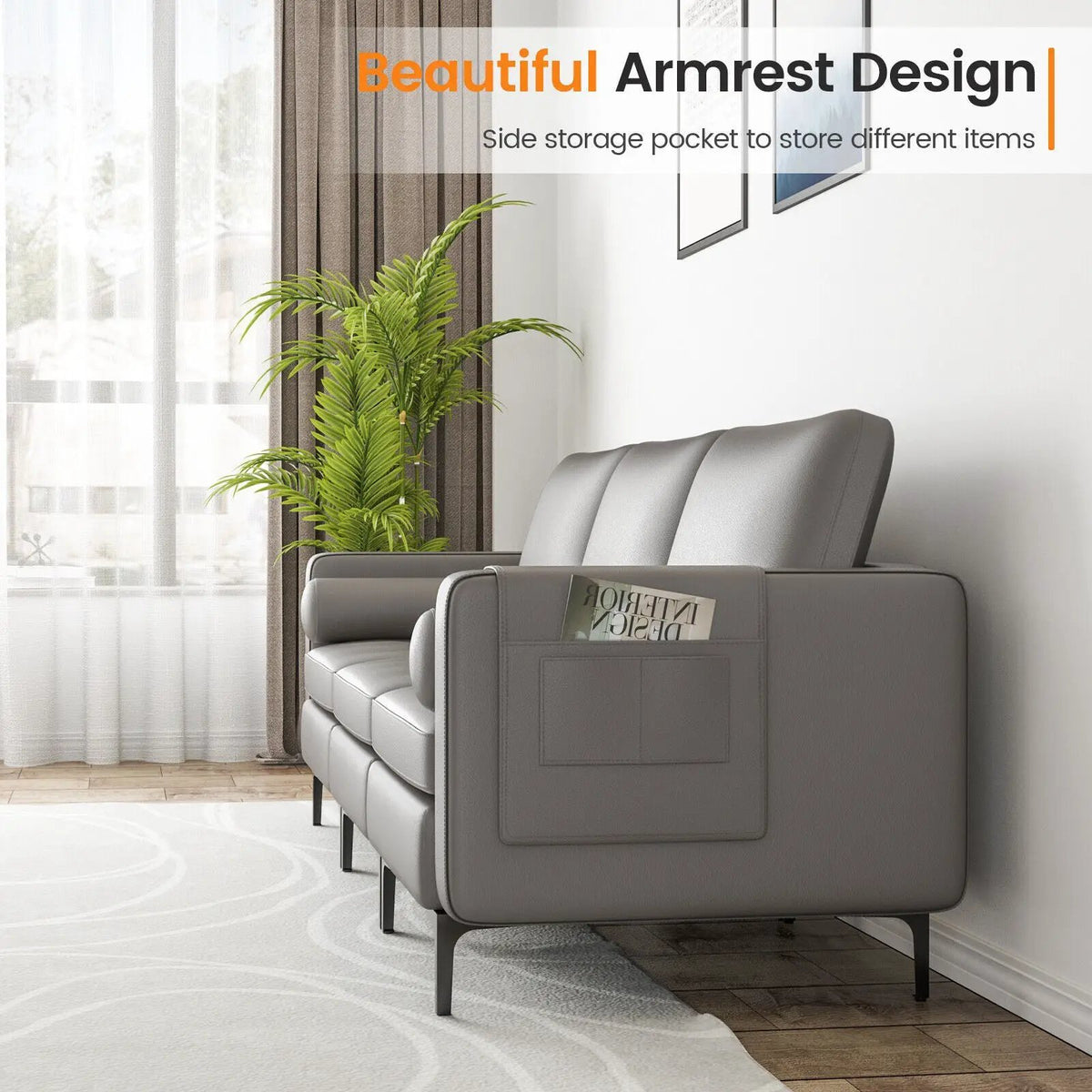 Modular 1/2/3/4-Seat L-Shaped Sectional Sofa Couch with Socket USB Port-3-Seat with USB port by DirectDeals