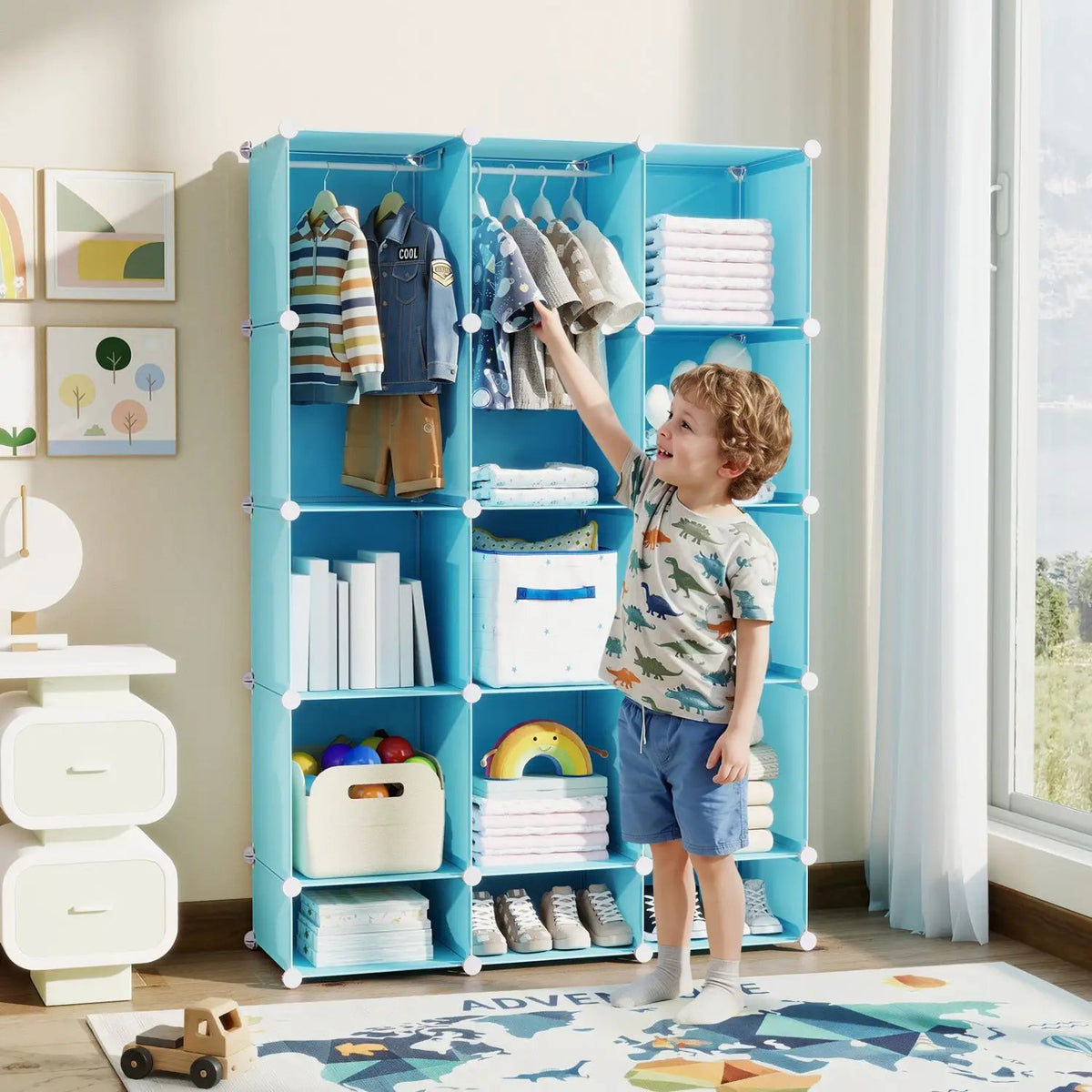 13-Cube Modular Kids Wardrobe with Hanging Rod and Shelves by DirectDeals