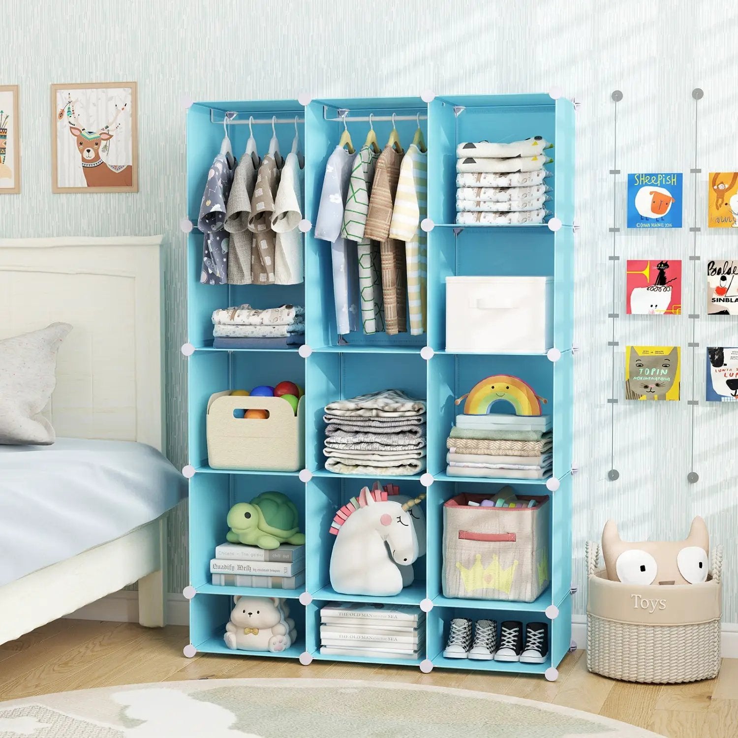 13-Cube Modular Kids Wardrobe with Hanging Rod and Shelves by DirectDeals
