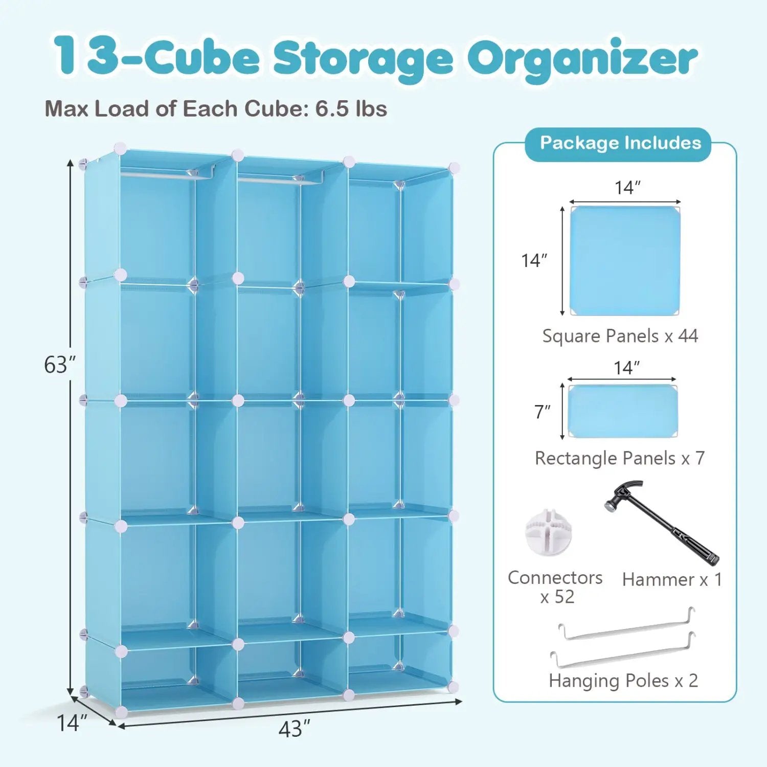 13-Cube Modular Kids Wardrobe with Hanging Rod and Shelves by DirectDeals