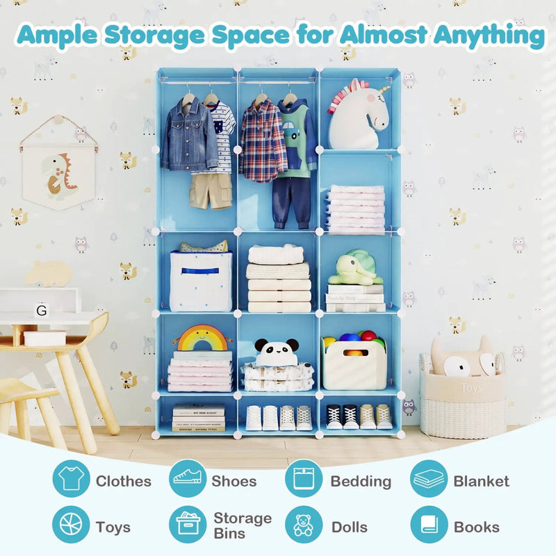 13-Cube Modular Kids Wardrobe with Hanging Rod and Shelves by DirectDeals
