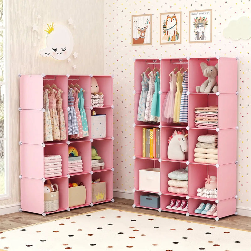 13-Cube Modular Kids Wardrobe with Hanging Rod and Shelves by DirectDeals
