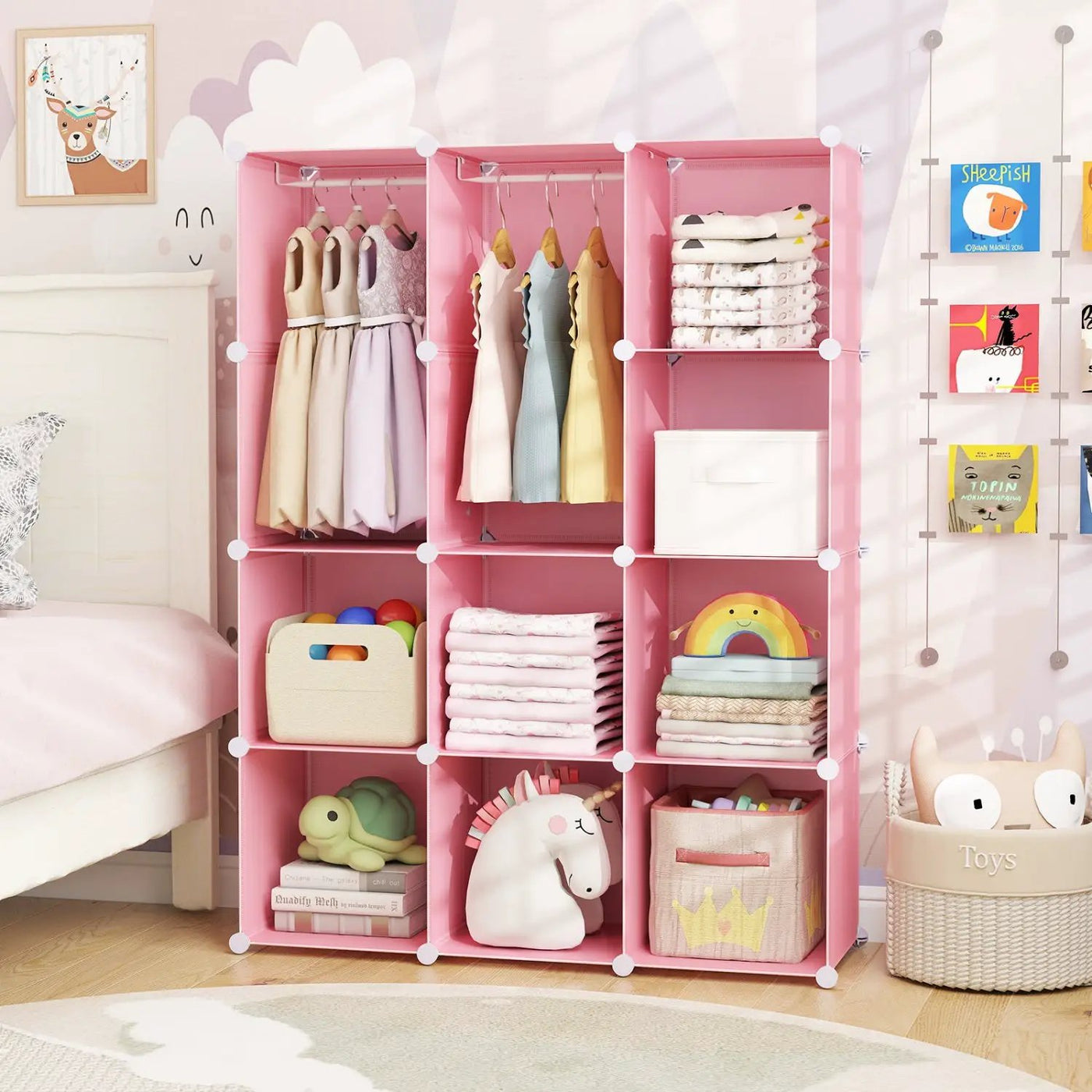 Modular Kids Wardrobe with 10 Cubes & Hanging Rod by DirectDeals