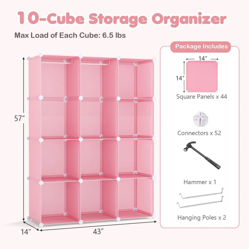 Modular Kids Wardrobe with 10 Cubes & Hanging Rod by DirectDeals