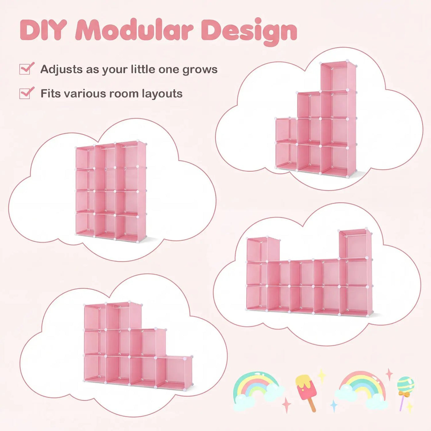 Modular Kids Wardrobe with 10 Cubes & Hanging Rod by DirectDeals