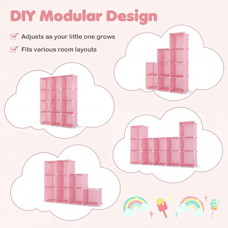 Modular Kids Wardrobe with 10 Cubes & Hanging Rod by DirectDeals