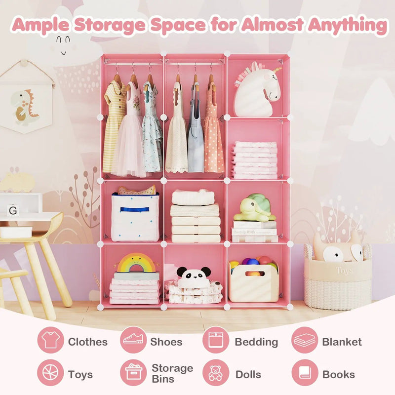 Modular Kids Wardrobe with 10 Cubes & Hanging Rod by DirectDeals