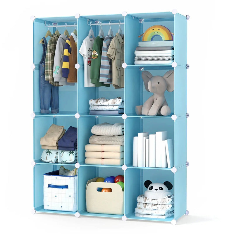 Modular Kids Wardrobe with 10 Cubes & Hanging Rod by DirectDeals