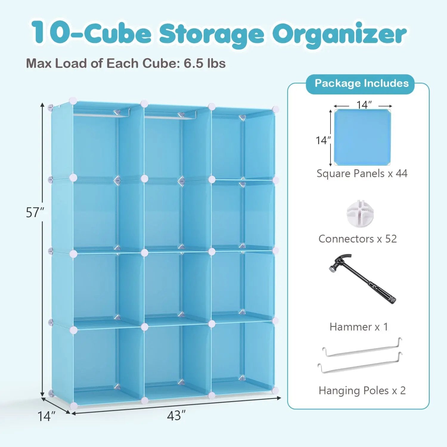 Modular Kids Wardrobe with 10 Cubes & Hanging Rod by DirectDeals