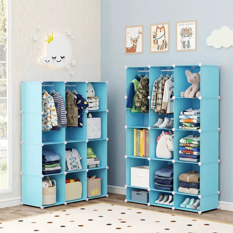 Modular Kids Wardrobe with 10 Cubes & Hanging Rod by DirectDeals