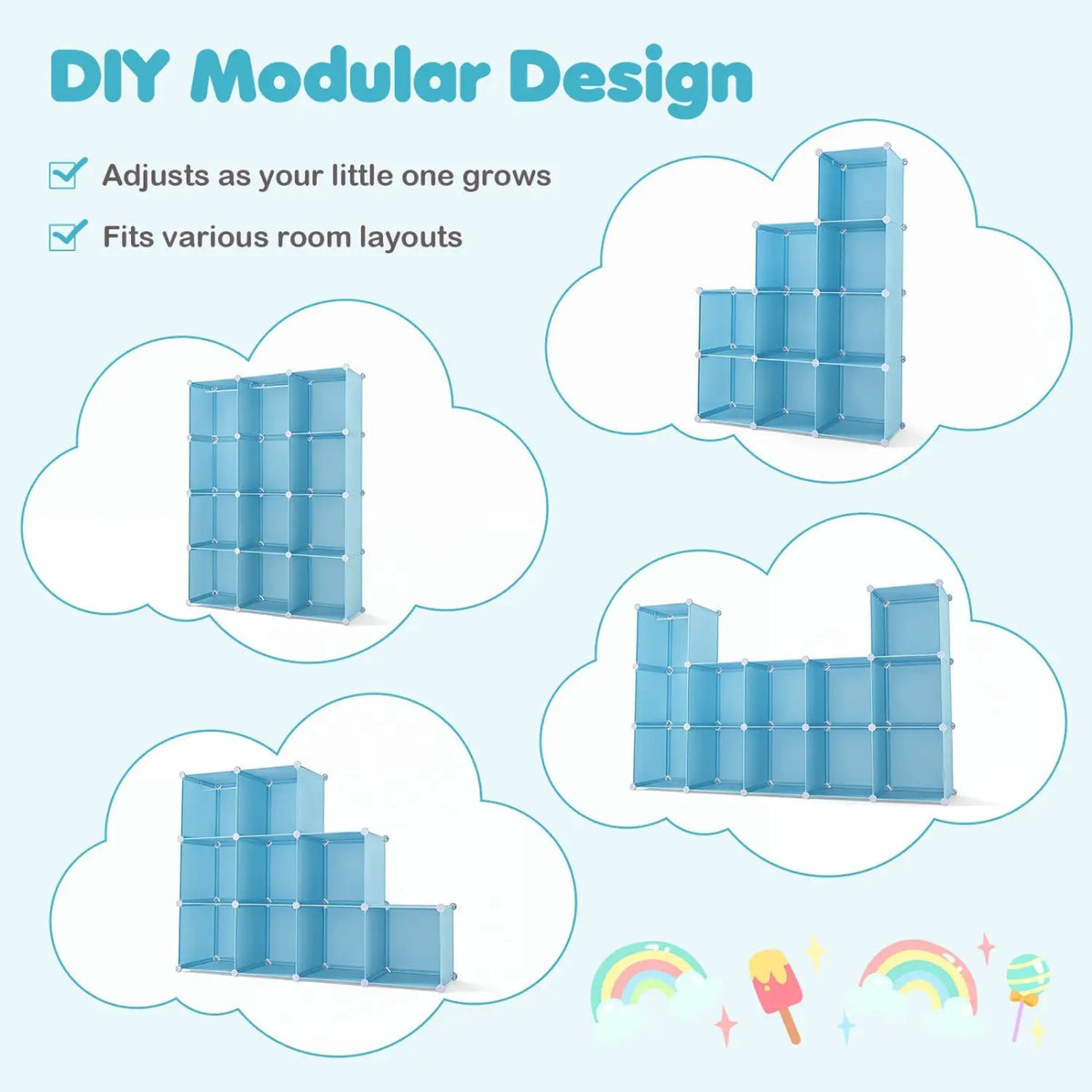 Modular Kids Wardrobe with 10 Cubes & Hanging Rod by DirectDeals
