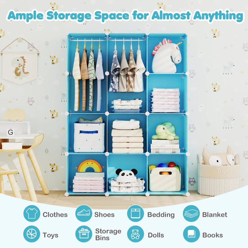 Modular Kids Wardrobe with 10 Cubes & Hanging Rod by DirectDeals
