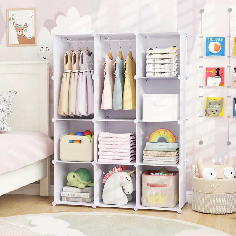 Modular Kids Wardrobe with 10 Cubes & Hanging Rod by DirectDeals