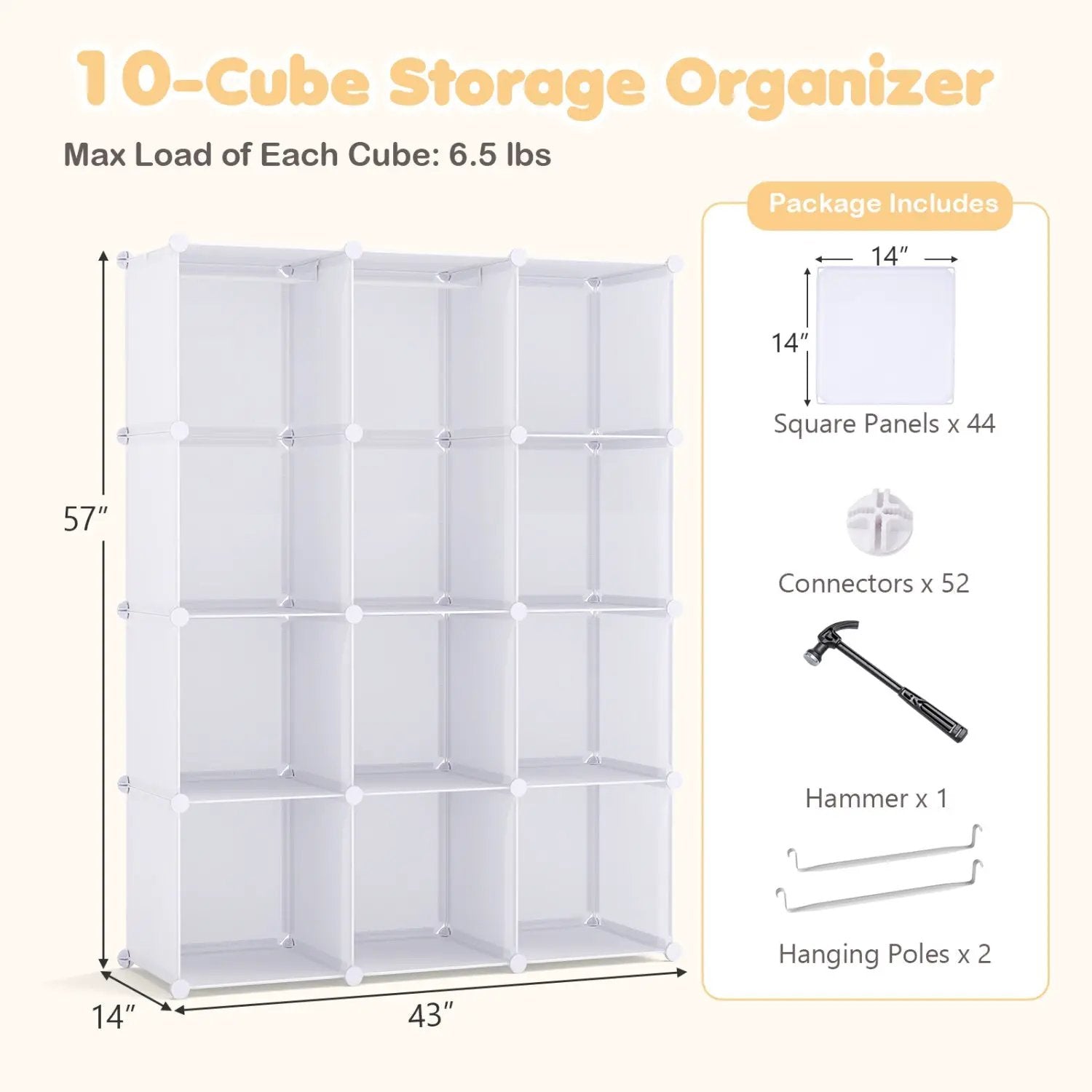 Modular Kids Wardrobe with 10 Cubes & Hanging Rod by DirectDeals