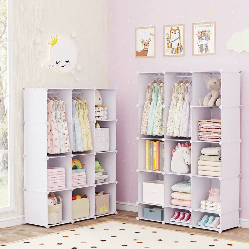 Modular Kids Wardrobe with 10 Cubes & Hanging Rod by DirectDeals