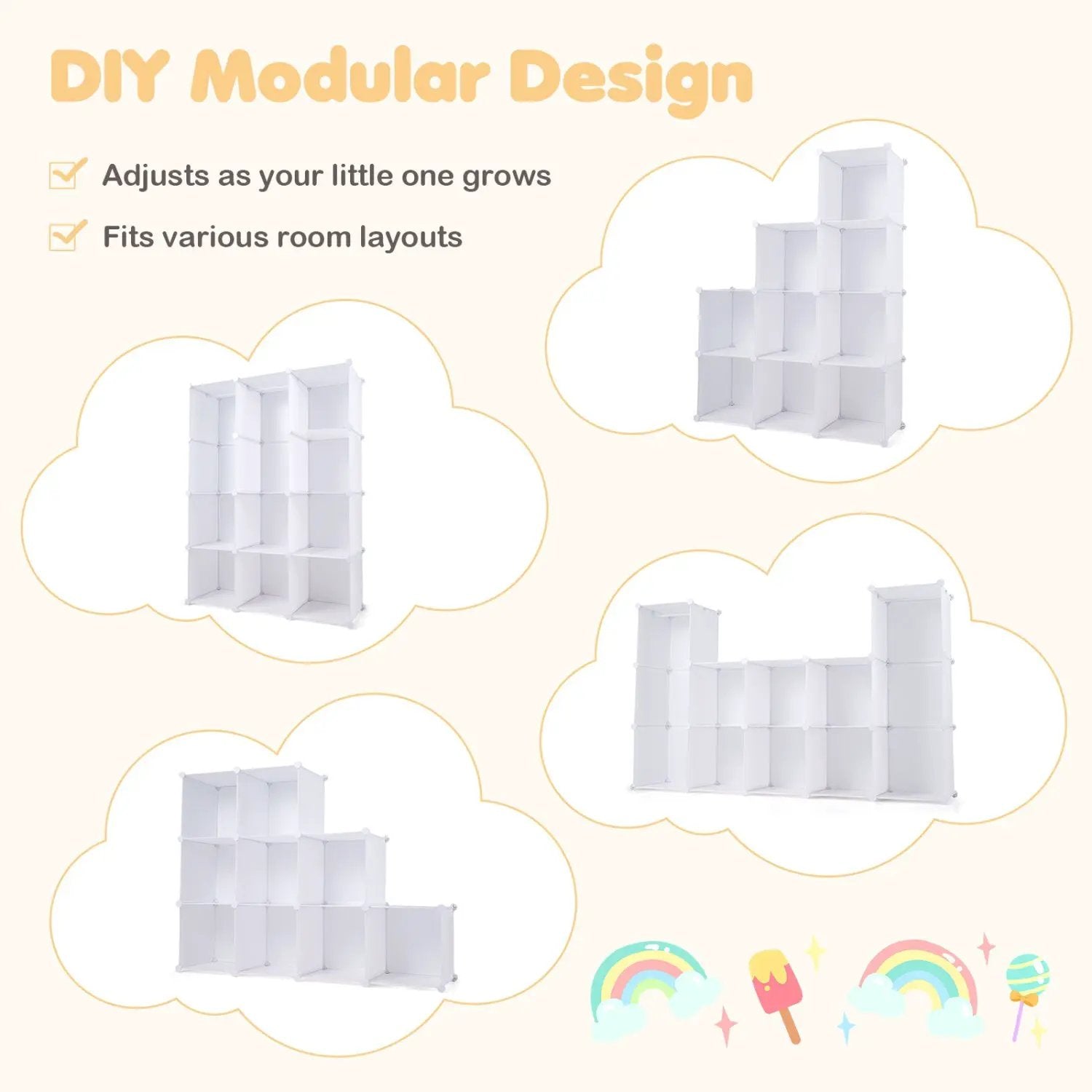 Modular Kids Wardrobe with 10 Cubes & Hanging Rod by DirectDeals