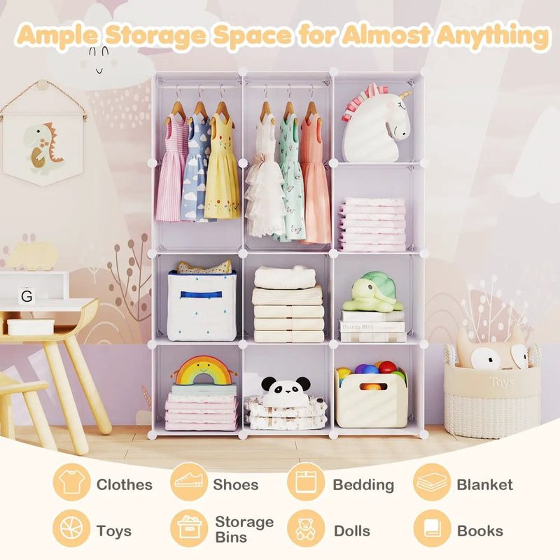 Modular Kids Wardrobe with 10 Cubes & Hanging Rod by DirectDeals