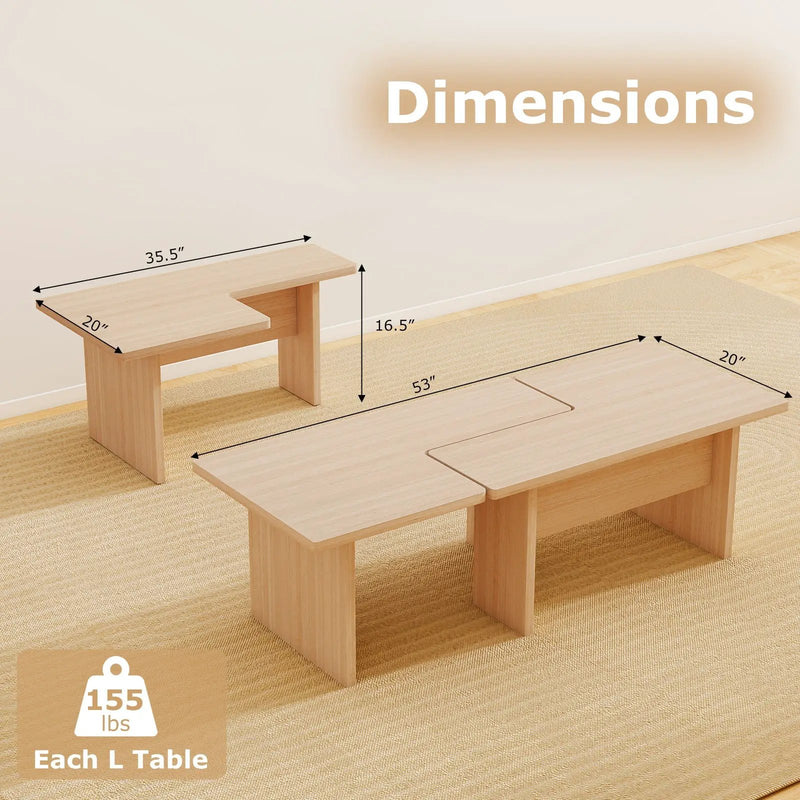 Modular Coffee Table Set of 2 L Shaped Center Tables for Small Space by DirectDeals