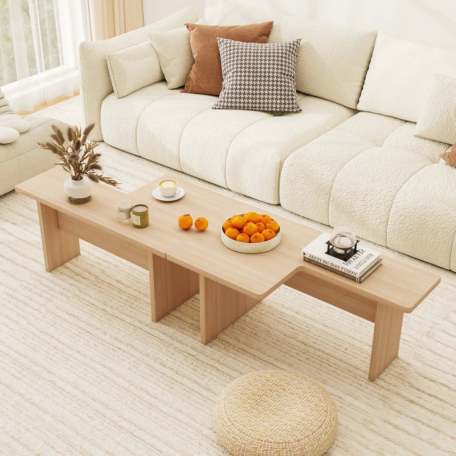 Modular Coffee Table Set of 2 L Shaped Center Tables for Small Space by DirectDeals
