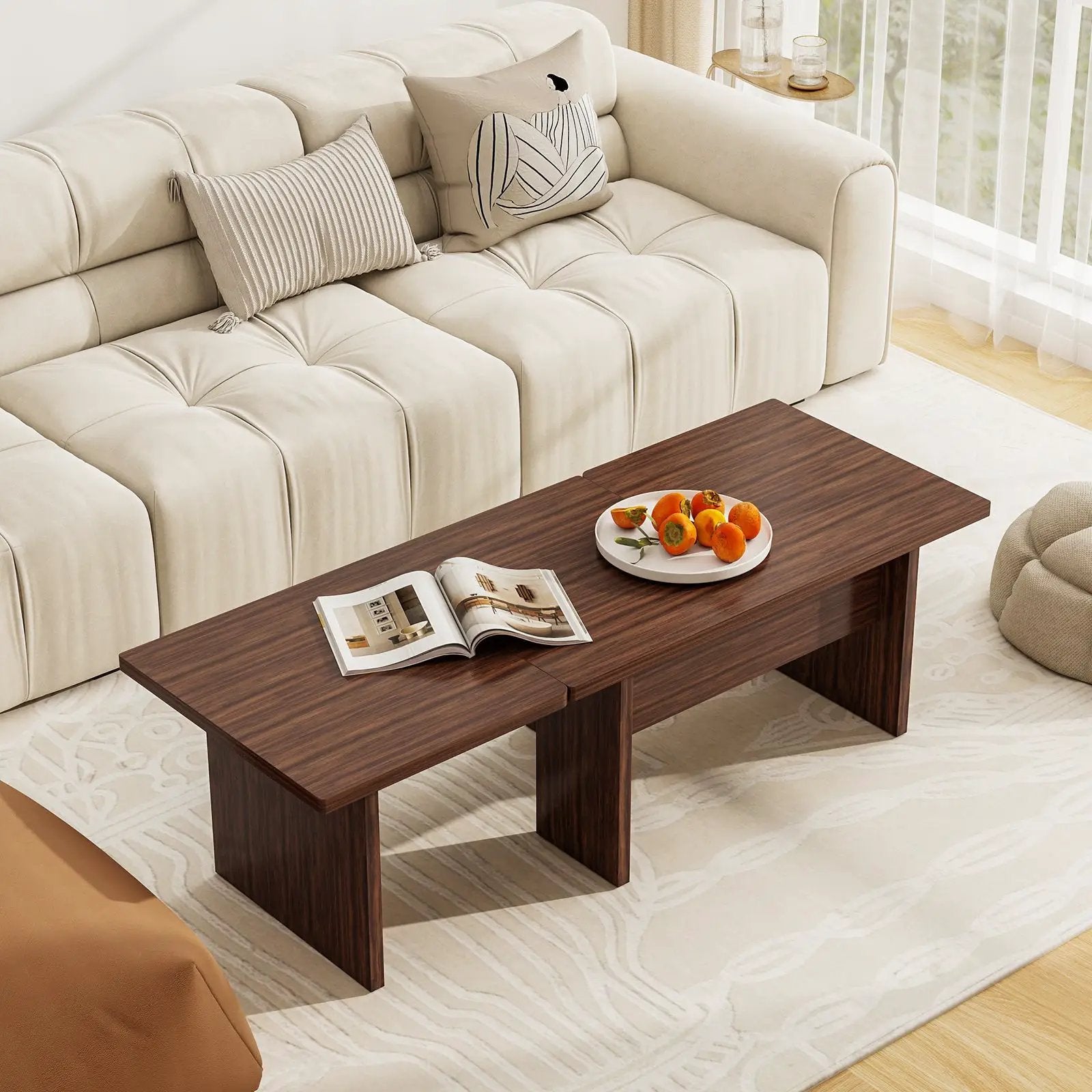 Modular Coffee Table Set of 2 L Shaped Center Tables for Small Space by DirectDeals