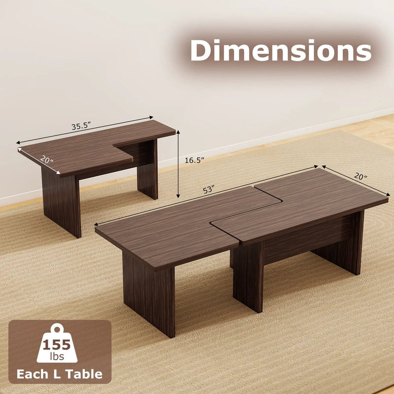 Modular Coffee Table Set of 2 L Shaped Center Tables for Small Space by DirectDeals