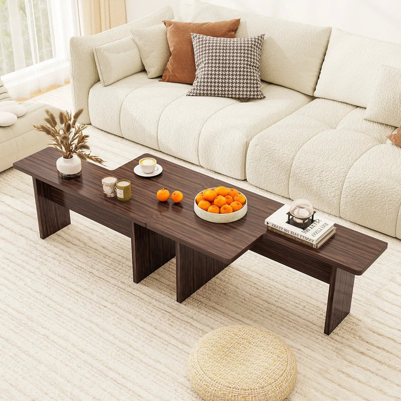 Modular Coffee Table Set of 2 L Shaped Center Tables for Small Space by DirectDeals