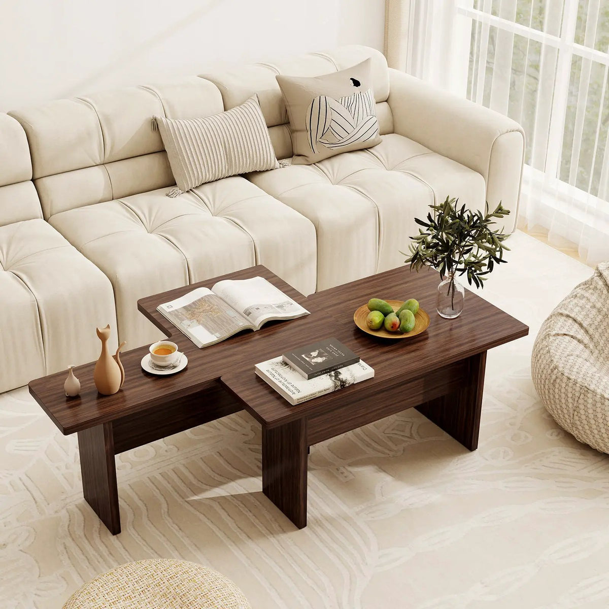 Modular Coffee Table Set of 2 L Shaped Center Tables for Small Space by DirectDeals
