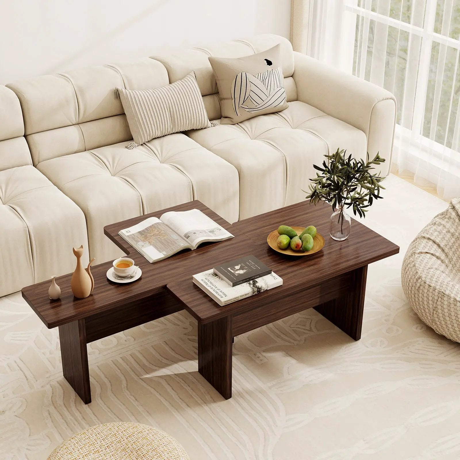 Modular Coffee Table Set of 2 L Shaped Center Tables for Small Space by DirectDeals