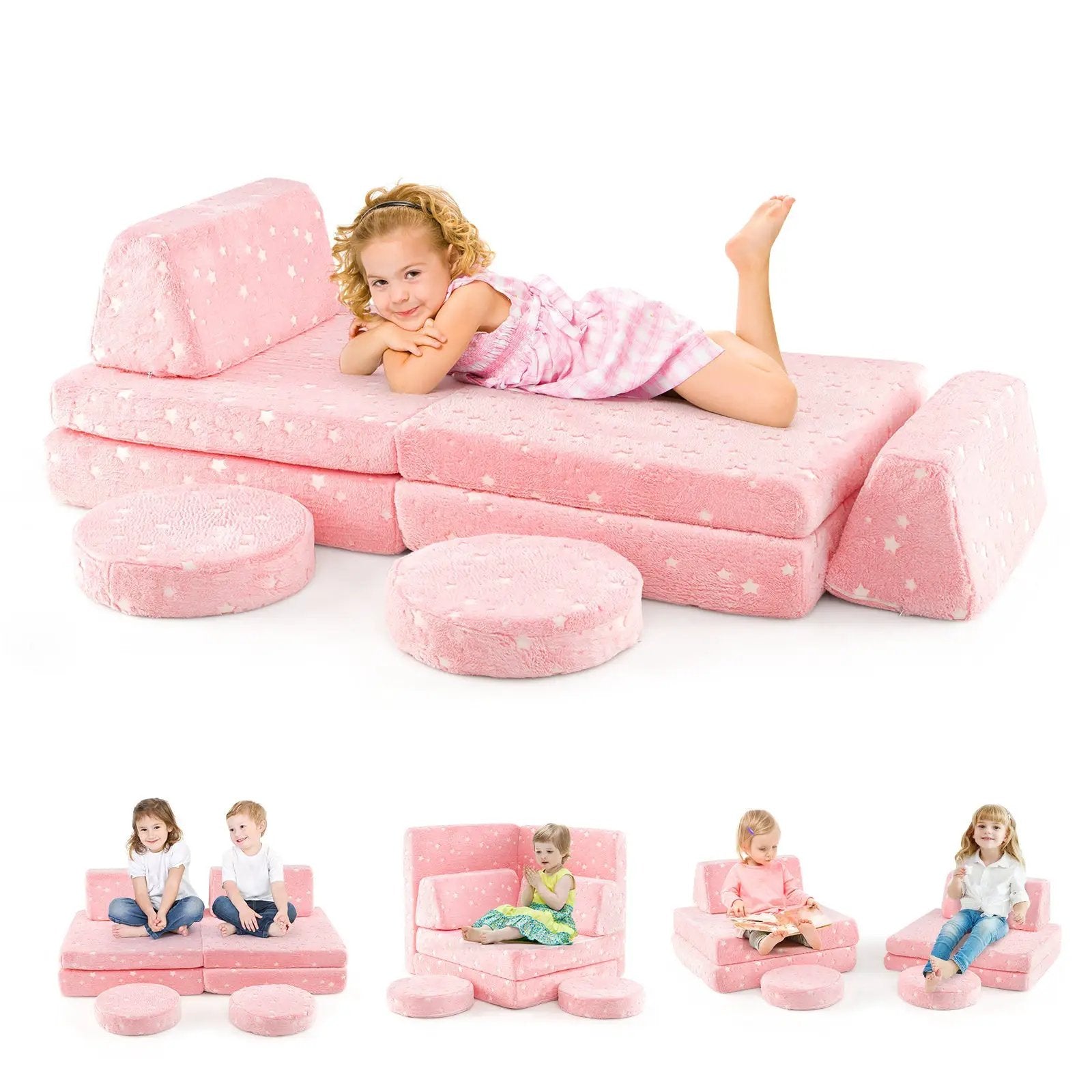 Modular Kids Play Couch Set Glow in the Dark with Portable Handles by DirectDeals