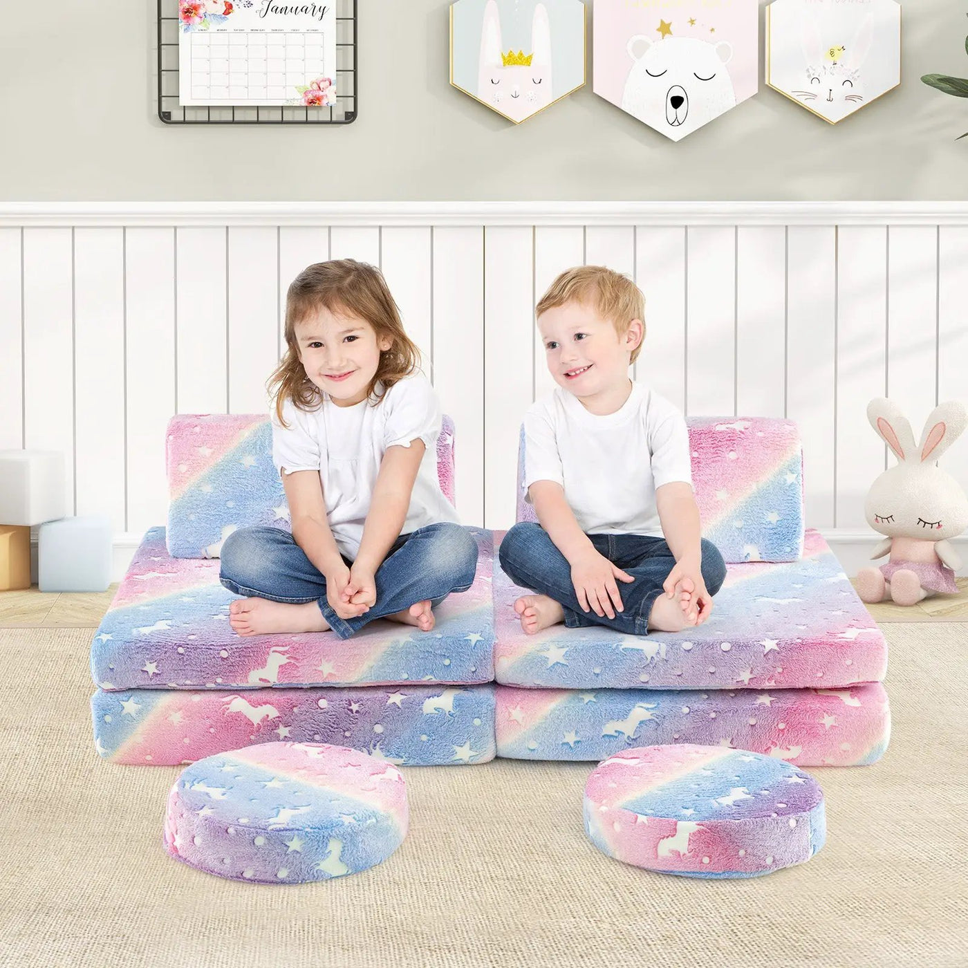 Modular Kids Play Couch Set Glow in the Dark with Portable Handles by DirectDeals