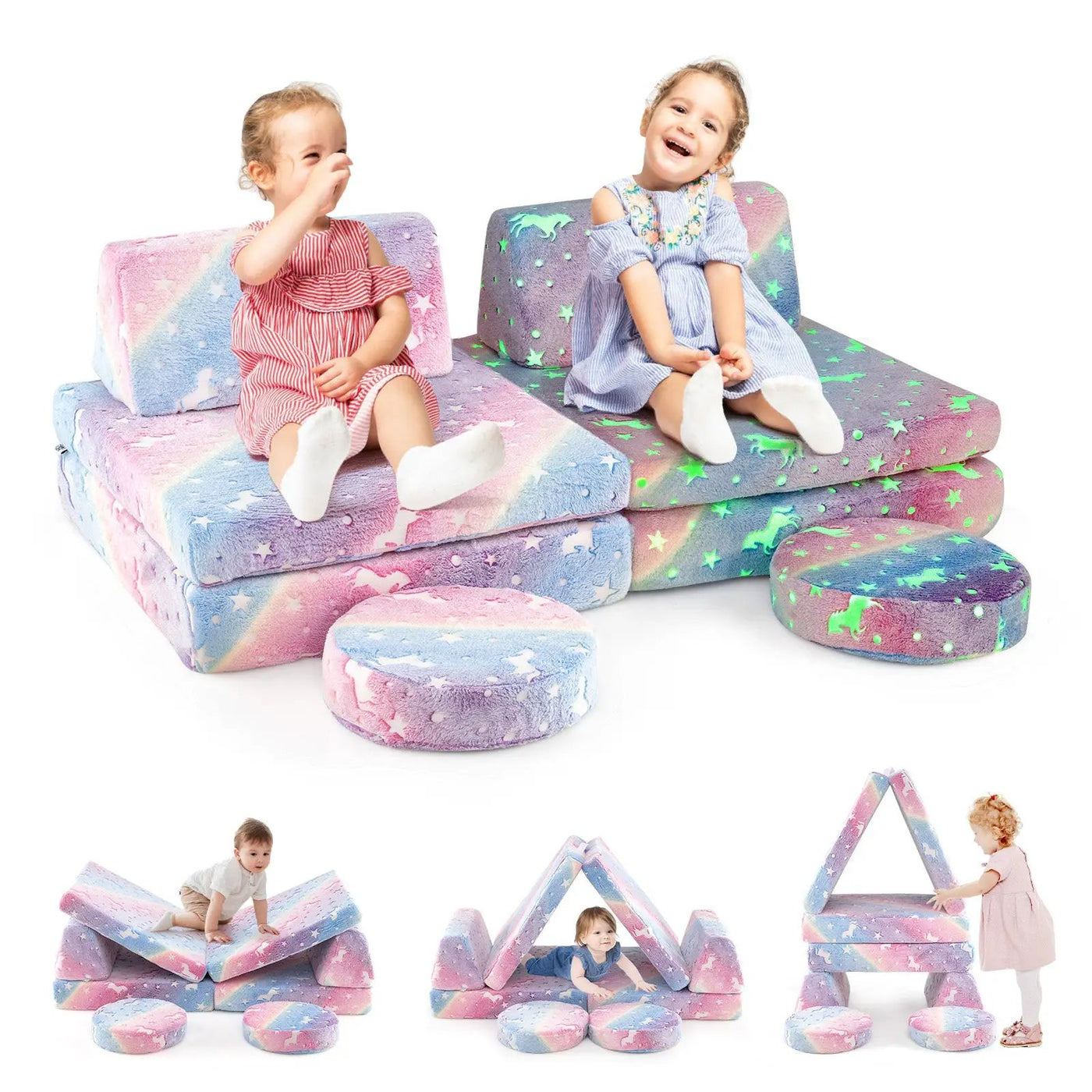 Modular Kids Play Couch Set Glow in the Dark with Portable Handles by DirectDeals