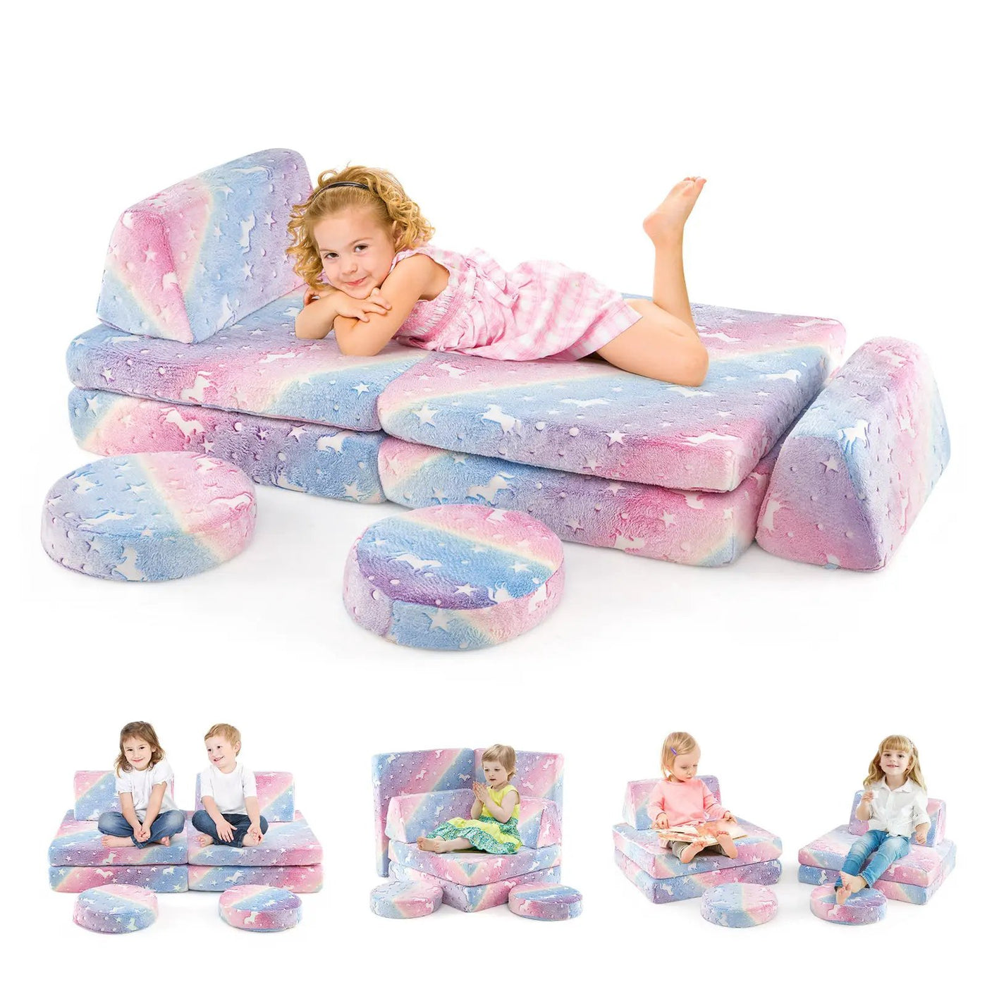 Modular Kids Play Couch Set Glow in the Dark with Portable Handles by DirectDeals