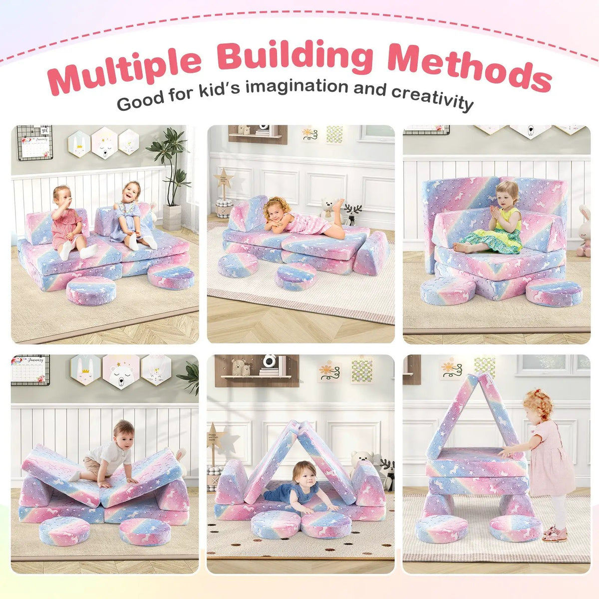 Modular Kids Play Couch Set Glow in the Dark with Portable Handles by DirectDeals